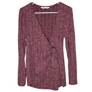 Sonoma Maternity Wrap Top Burgundy Rib Knit Long Sleeve Blouse Medium